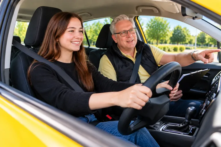 Learner taking an automatic driving lesson with an instructor