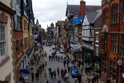 Historic architecture on Eastgate Street in Chester