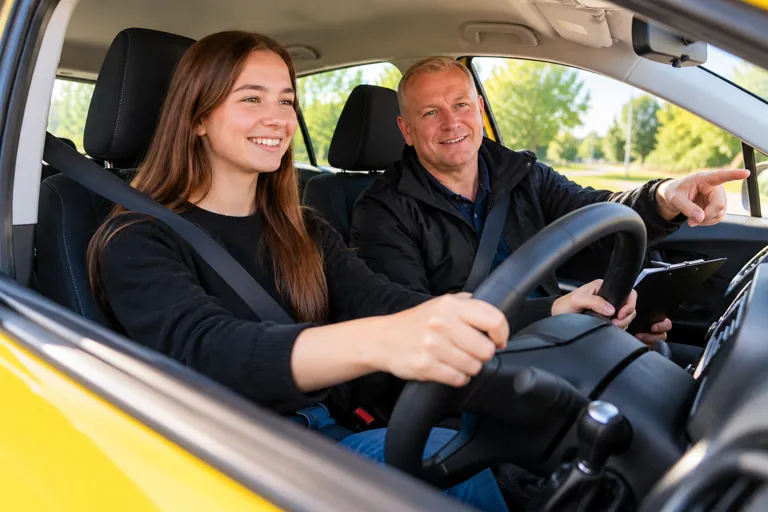 Learner practising manual driving with an instructor